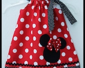 Super Cute Red Polka dot Minnie Mouse  applique Dress