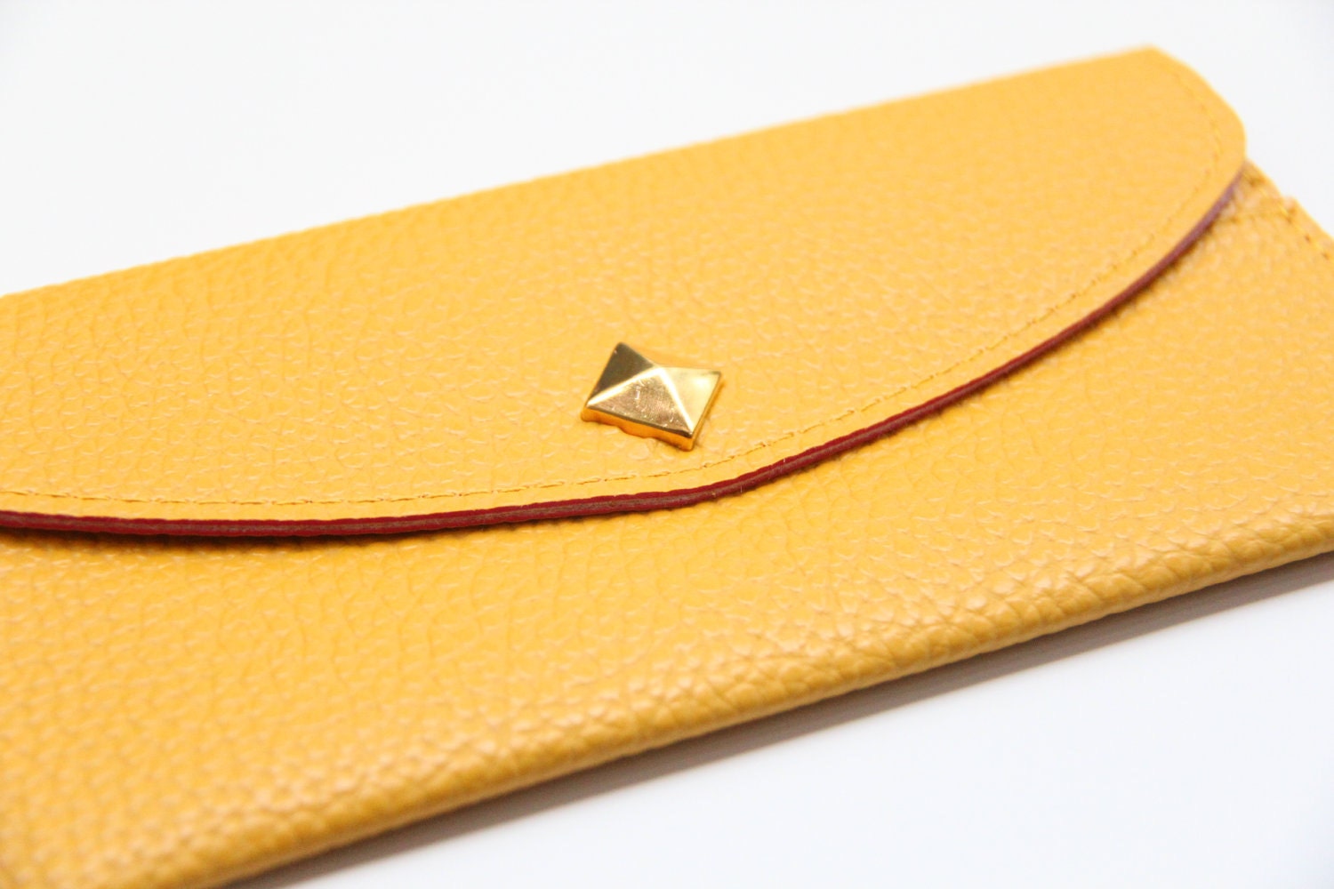 Mustard Yellow Leather wallet with golden pyramid