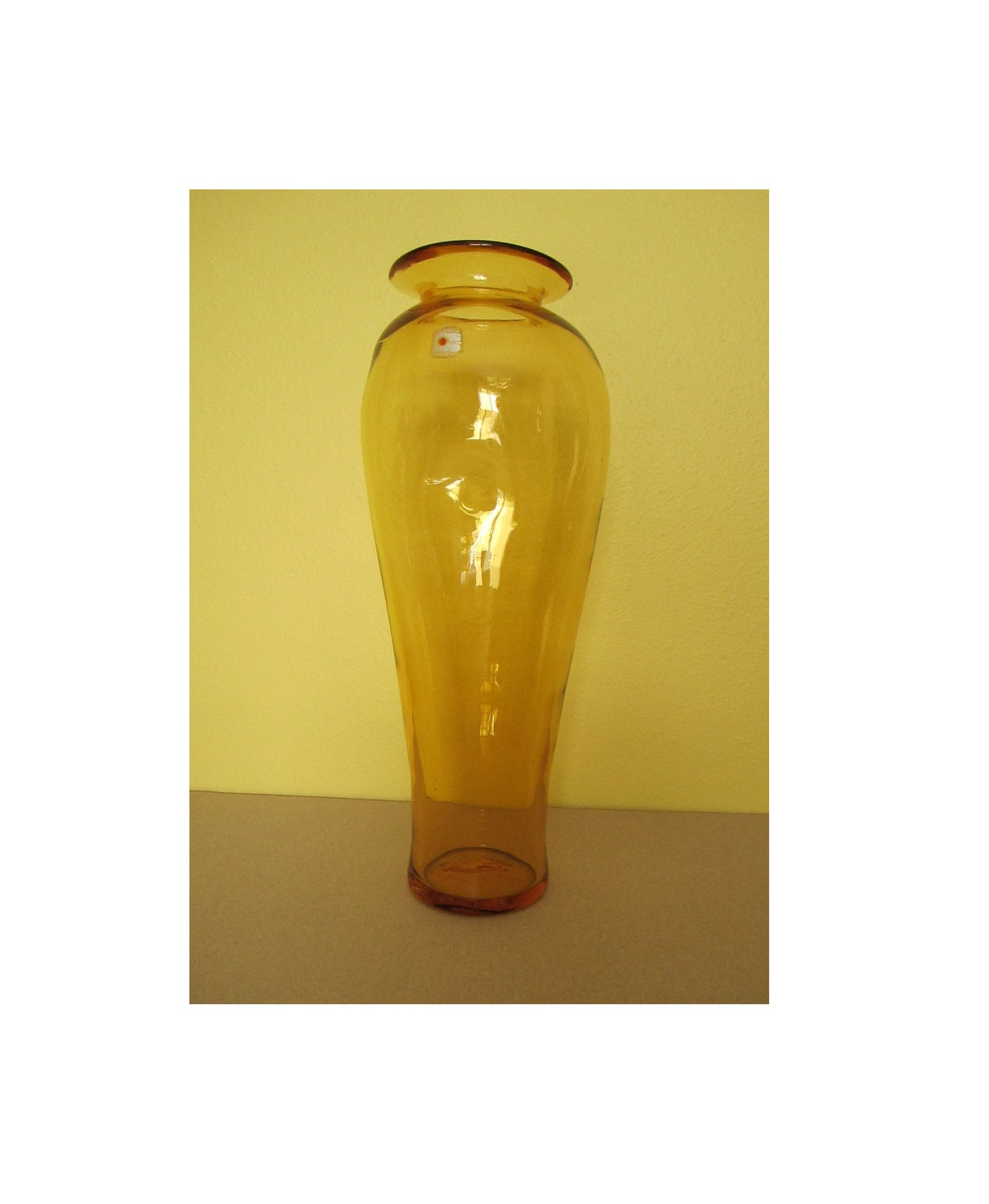 Blenko Handmade Hand Blown Pinched Amber Glass Vase By Venceremos