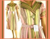 Vintage 1950 Kay Windsor Orginal Dress New Old Stock Tags Garden Party Rockabilly Mad Men Couture Full Skirt Femme Fatale Novelty Print