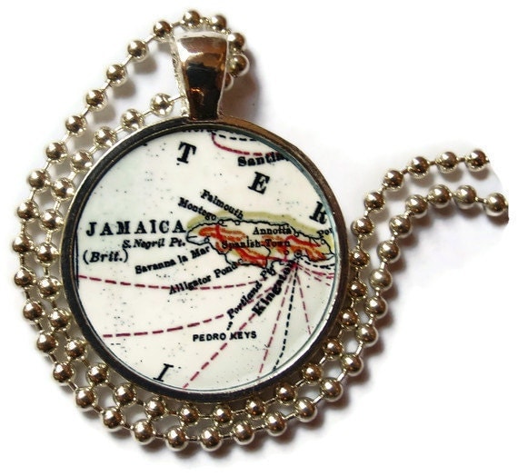 Jamaican map necklace pendant charm 1918 by LocationInspirations
