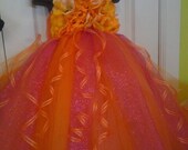 Orange and Fuschia Summer Princess TuTu Dress with matching hair piece 12m-5t