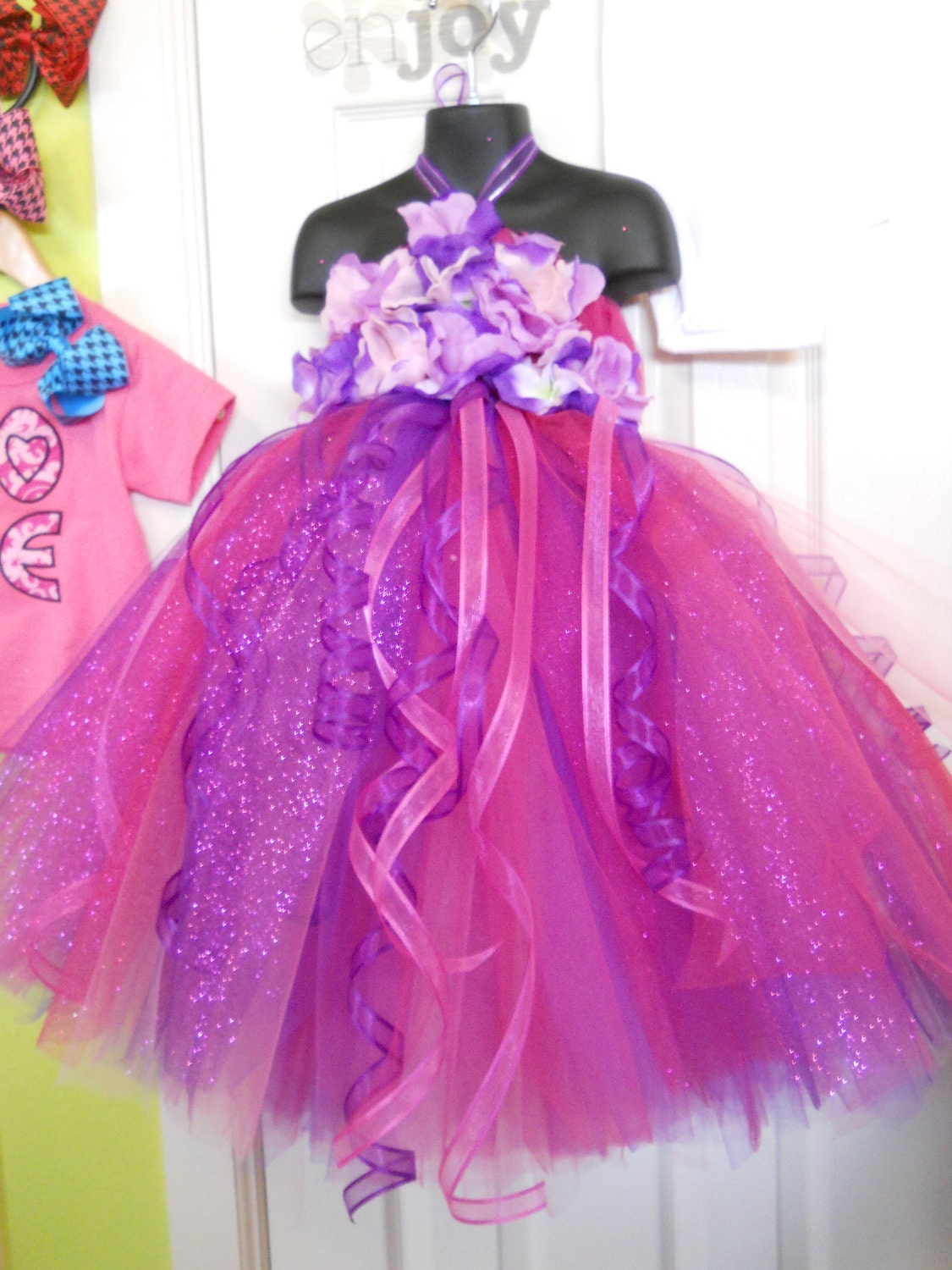 Flower Girl Tutu Dress Purple and Pink Disney Princess inspired Floral creation with matching hair piece 12m-5t