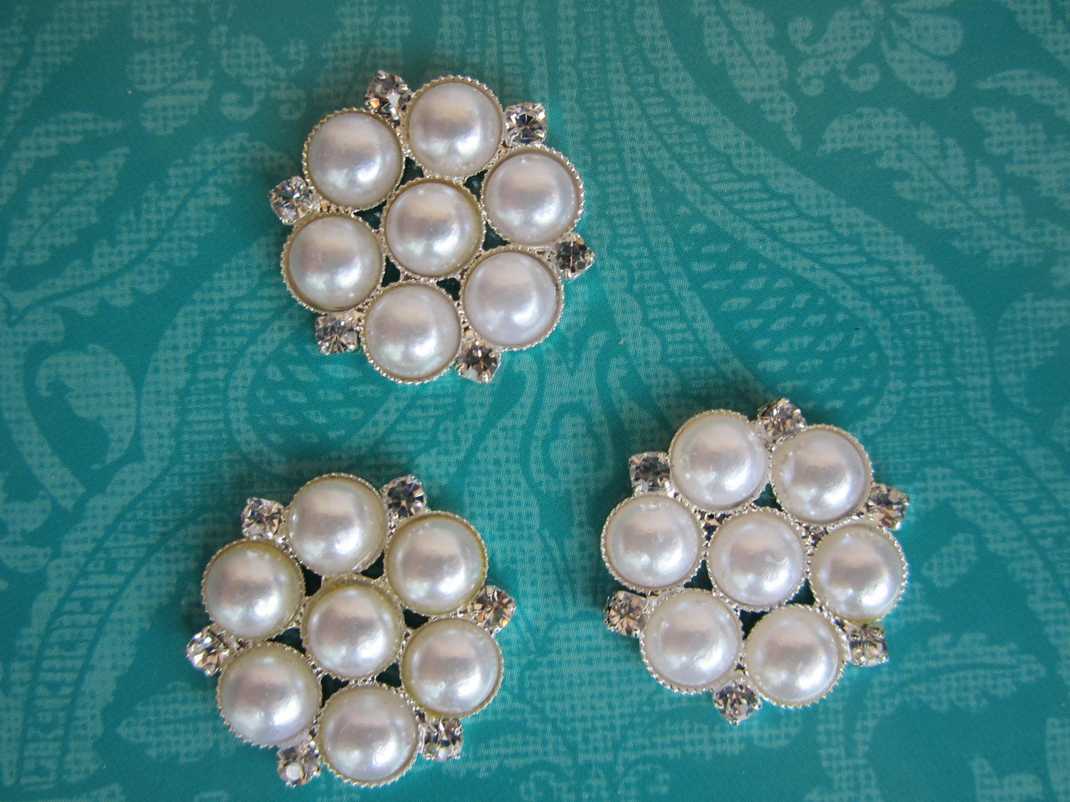 3 Pearl and Rhinestone Buttons