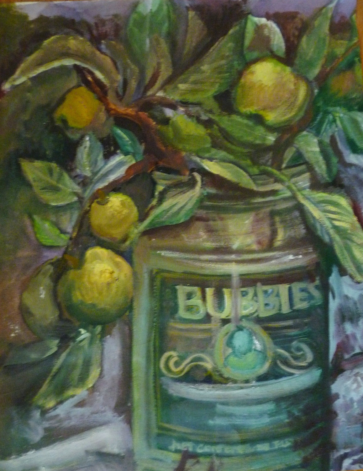 Bubbies Pickles Oil Painting, Original Oil Painting Pickles, Original Kitchen Painting, Green Pickles
