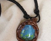 Blue Green Pendant Earth From Abowe Glass Gem Tribal Hippie Psytrance Psy Goa Necklace Free Sipping