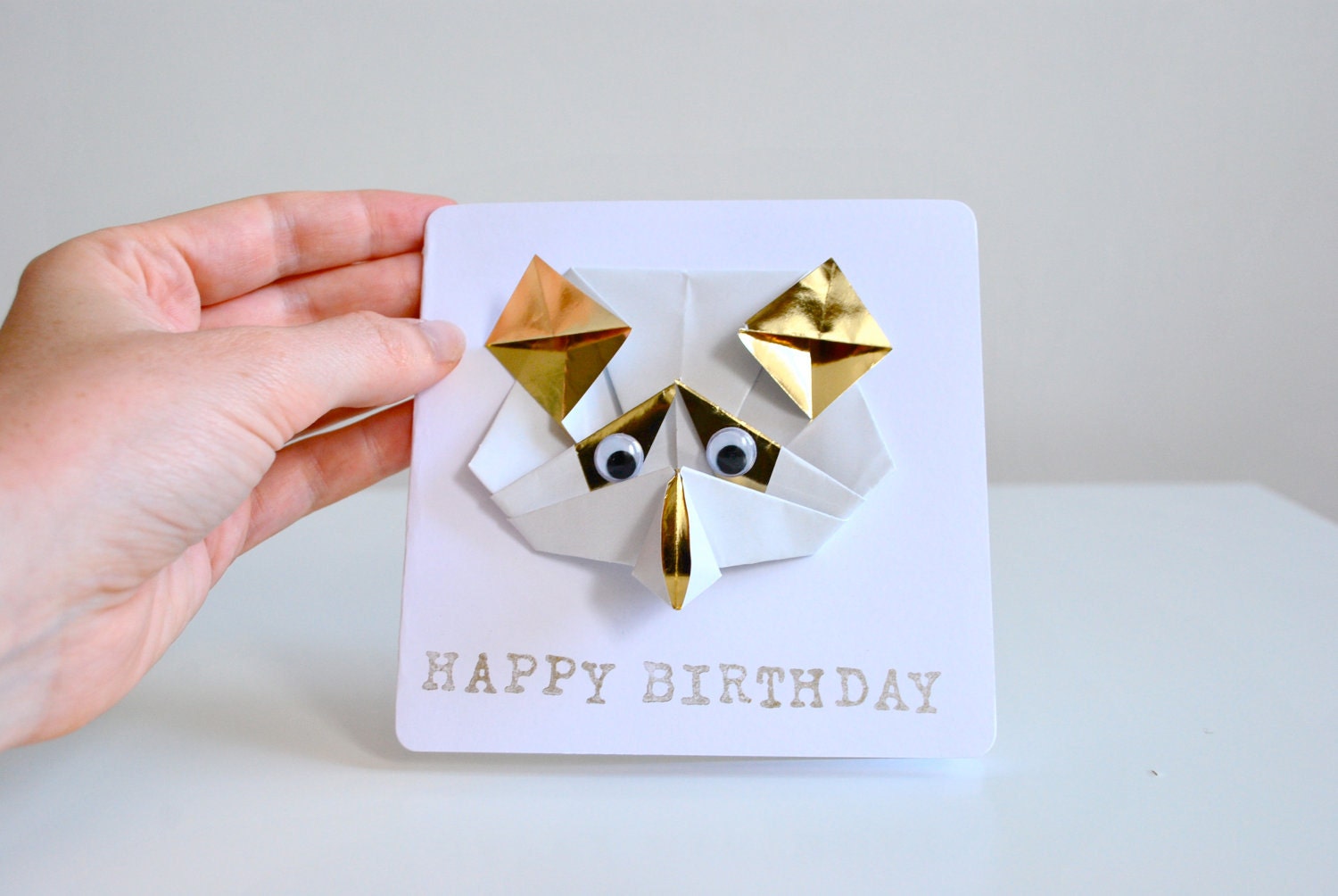 Birthday card with cute Gold Origami Panda