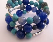 Beaded Bangle, Memory Wire Bangle, Agate Stone Bracelet, Turquoise Magnesite