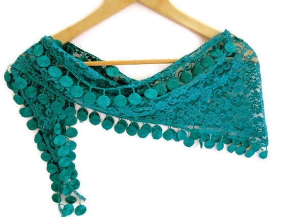 fashion scarves, women new scarf trends, oil green scarf, Cowl Scarf with Lace Edge, for her