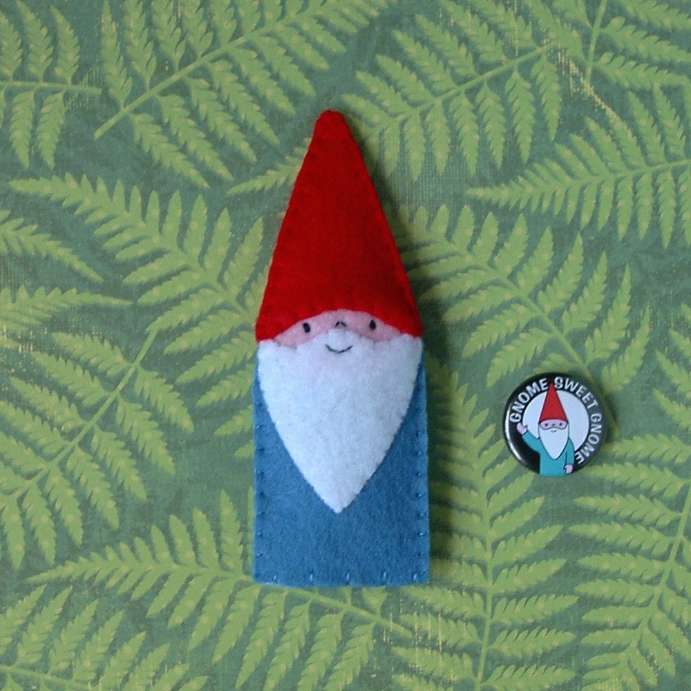 Gnome Finger Puppet and Pinback Button Set