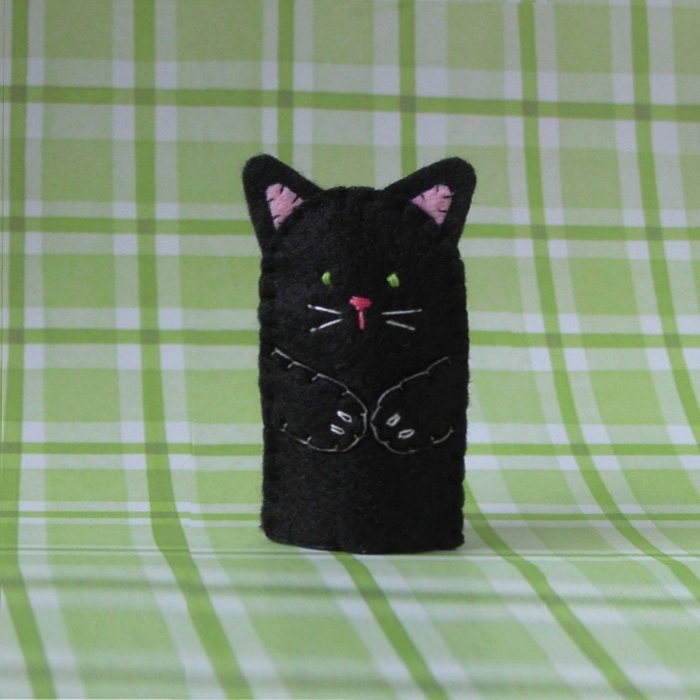 Black Cat Finger Puppet with Green Eyes