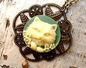 Cat Head Cameo Deluxe Brass Pendant