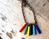 Rainbow Redux Bracelet- Vintage Glass Tube Bead Red Green Yellow Black Blue