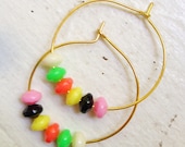 Ferris Wheel Hoop Earrings- Rainbow Eighties Plastic Bead Vintage