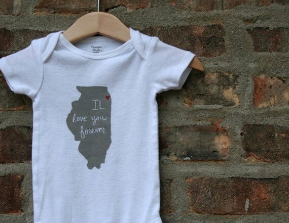 IL love you forever (Chicago Love) Screenprinted Baby Onesie FREE SHIPPING