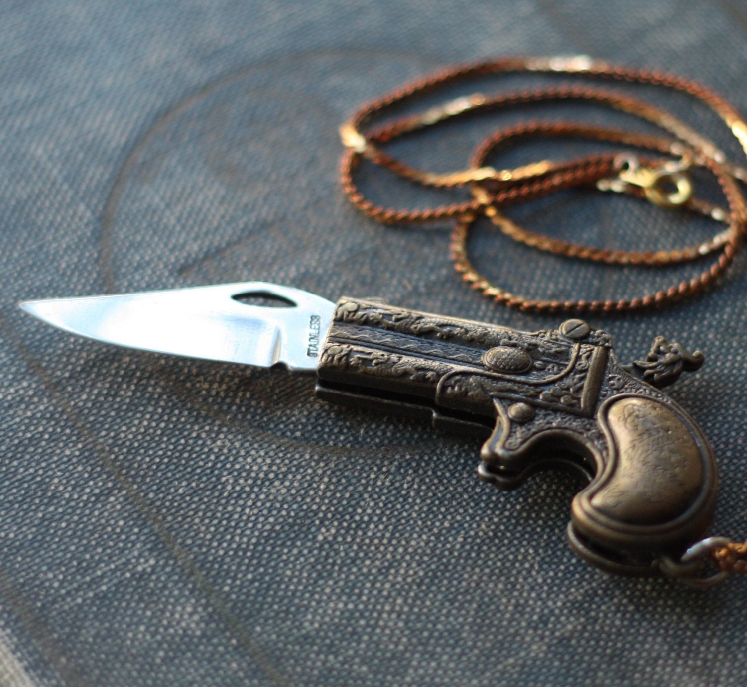 Pistol Gun Dragon Pocket Knife Necklace