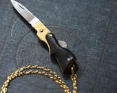 Gun Pocket Knife Necklace Brass Pistol with Black Bakelite Handle