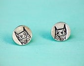 Tiny OWL EARRINGS, retro sterling silver owl stud ear rings, by boygirlparty - ecofriendly jewelry