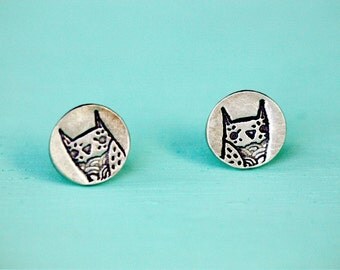 Owl Earrings by boygirlparty, handmade silver studs owl jewelry stud earings