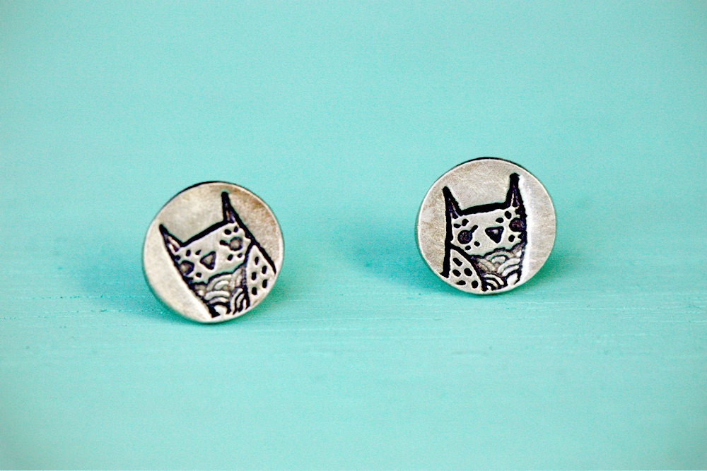 Tiny OWL EARRINGS, retro sterling silver owl stud ear rings, by boygirlparty - ecofriendly jewelry