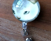 Retractable ID Badge Reel - Kitty Cat - OOAK