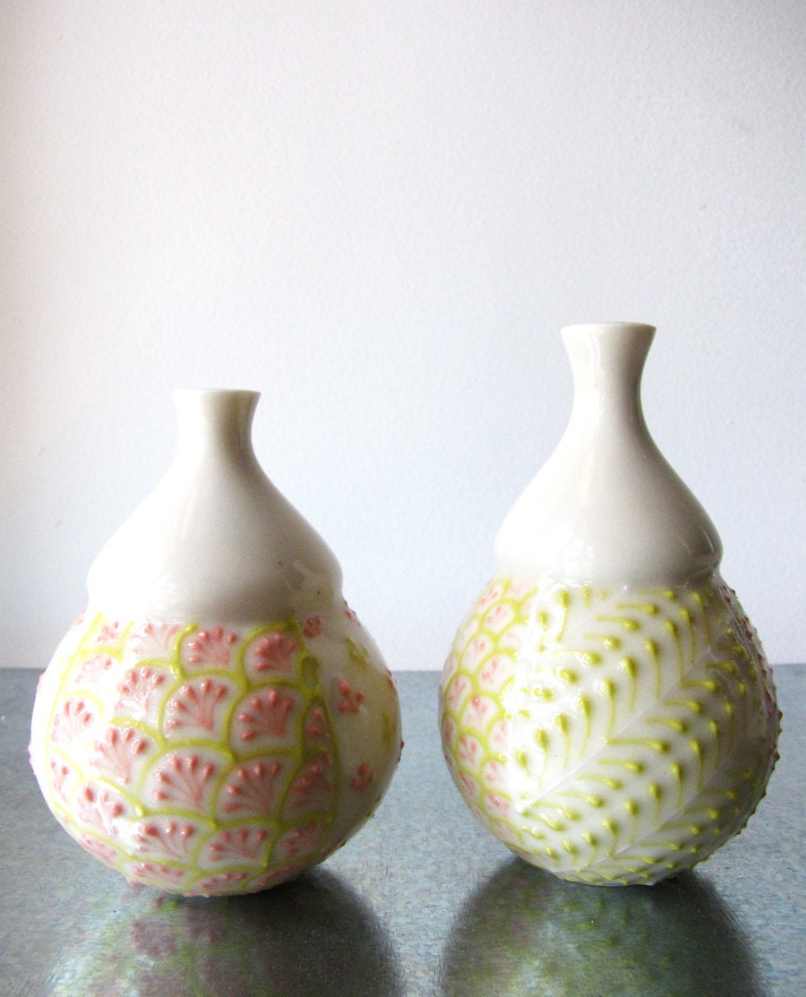 Pink and Chartreuse Bud Vase