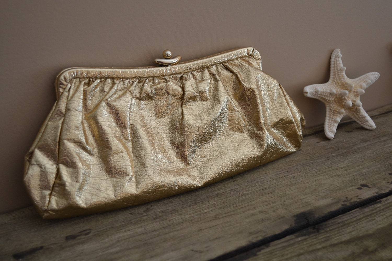 Vintage Gold Metallic Clutch Purse Handbag