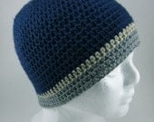 Navy Striped Beanie - Adult Crocheted Beanie