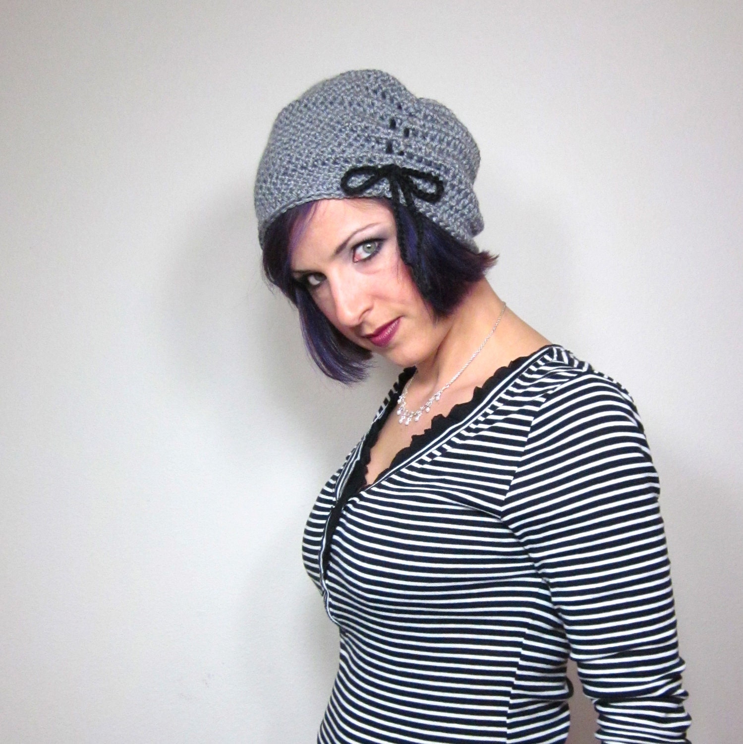 The Victorian Slouch Hat in Grey - Womens Crocheted Hat