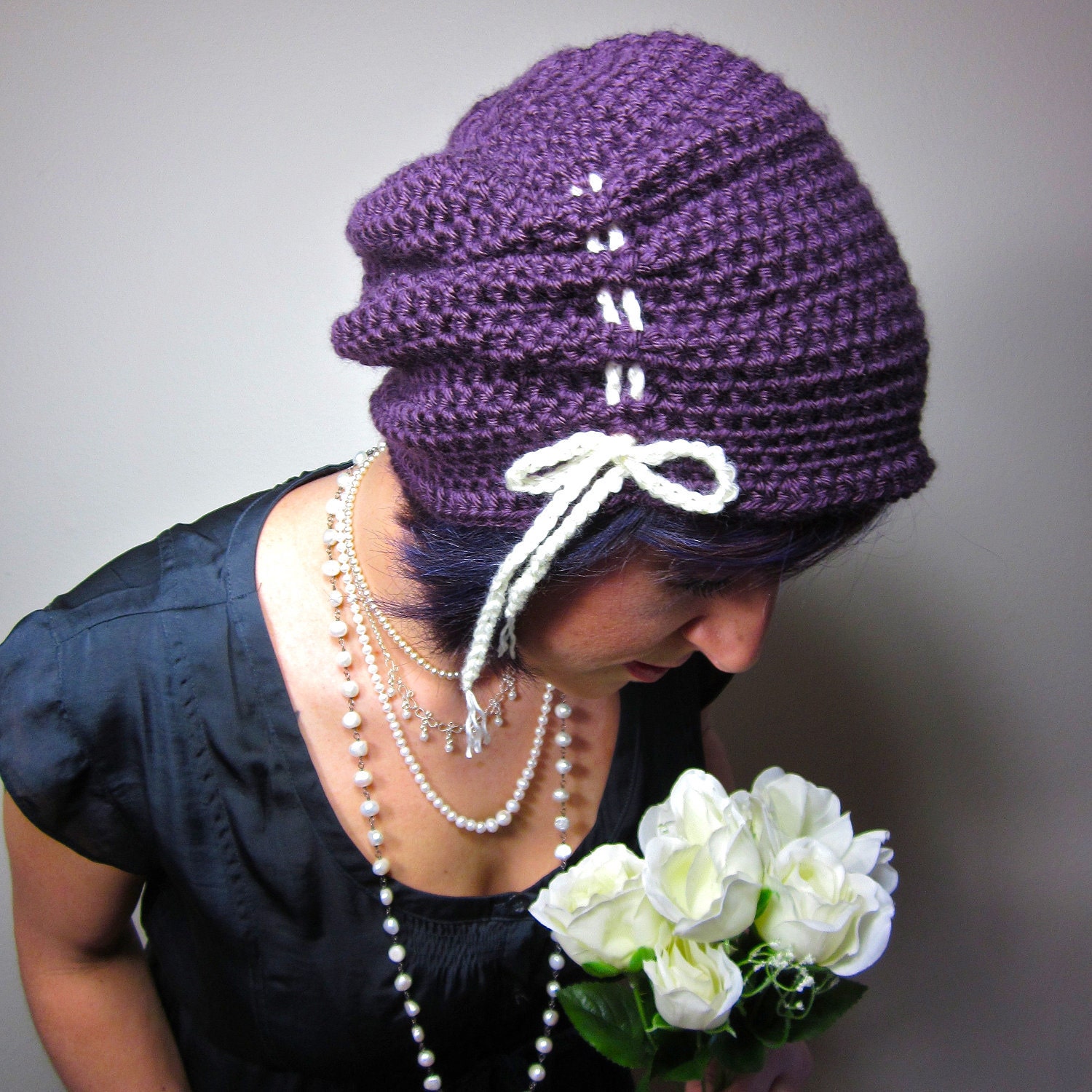 The Victorian Slouch Hat in Purple - Womens Crochet Hat