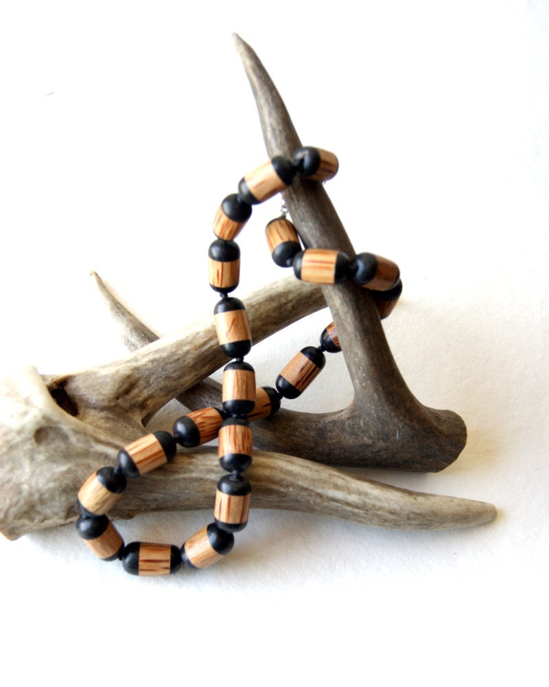 25% OFF Hand-Knotted Necklace, black horn palmwood and waxed cotton. wooden jewelry, rustic, woodland fashion