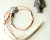 Deer Antler Necklace - antler tip - natural leather cord - buffalo head nickel clasp - nature-inspired, woodland fashion