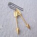 Brass arrow earrings, gold arrows, sterling silver earwires, woodland fashion, archery, hunter