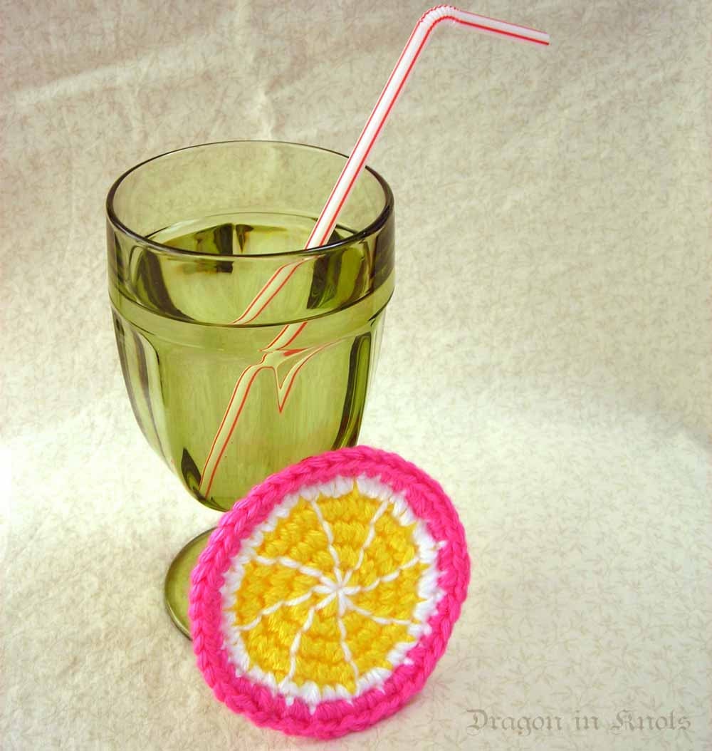 Strawberry Lemonade Coaster - Mutant Fruit - Single Crocheted Desk Coaster