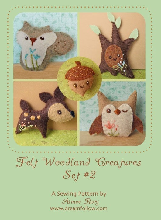 Mini Felt Woodland Creatures plush PDF pattern SET 2