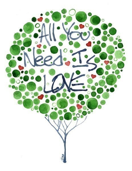Watercolour Tree All You Need Is Love Print Romantic Wall Art Inspirational Decor