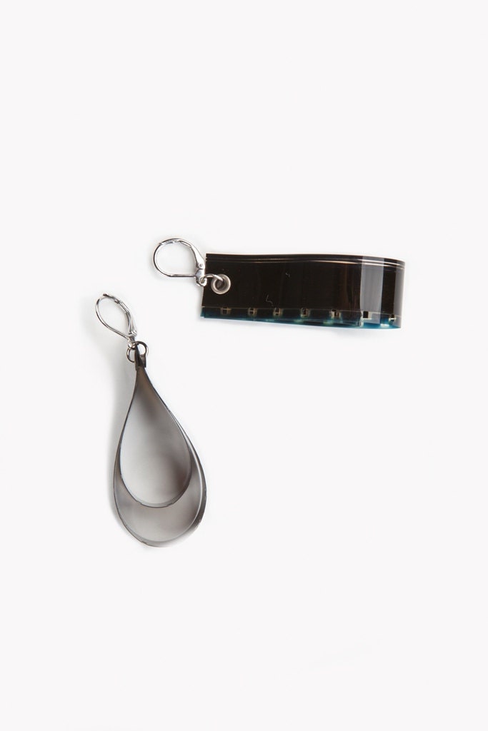 earrings . 16 mm movie . recycled vintage film . black and white . 2 inches . LIMITED EDITION