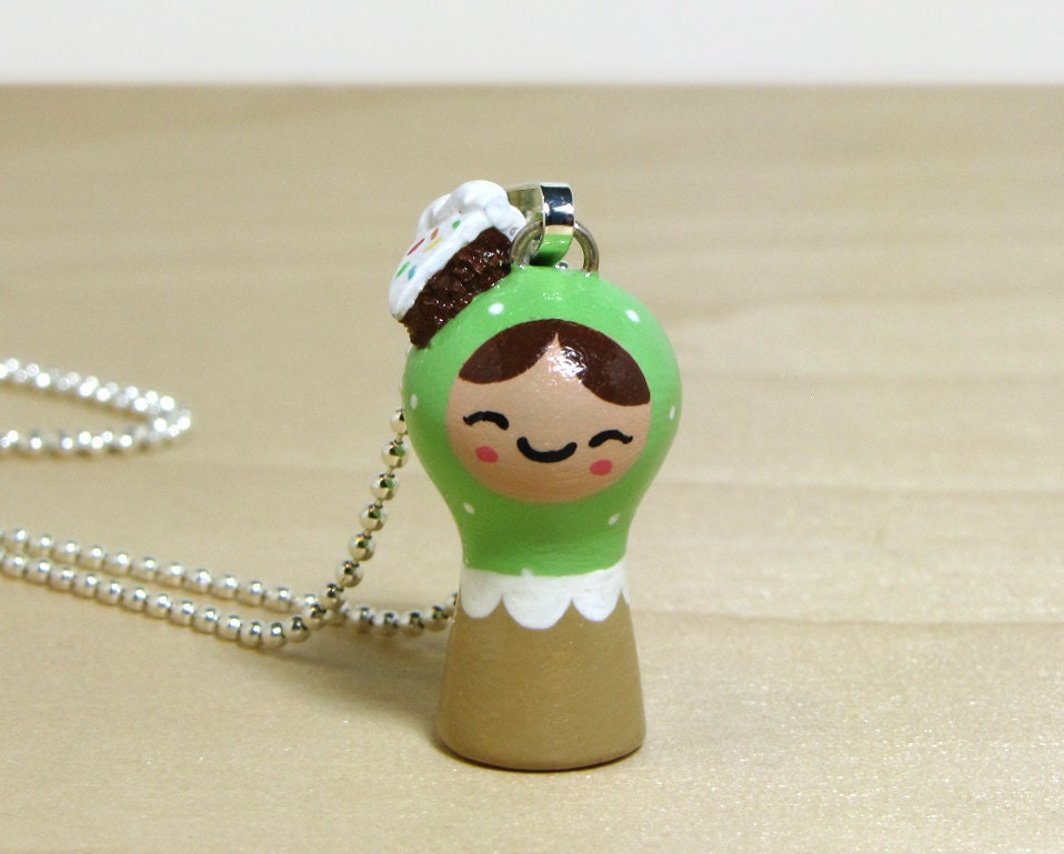 Mint Green Confetti Cake Plini Doll Necklace