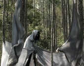 Out For a Hunt - FREE SHIPPING Print Nature Woods Trees Blue Green Brown Long Fabric Creepy Surreal Girl Cloak Wrapped Floating Magic Wizard