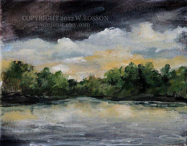 Lake, Storm, Original Painting, Landscape, Stormy Weather, Trees, Sky, Sunset, Clouds, impressionist, winjimir, fine art, decor, design