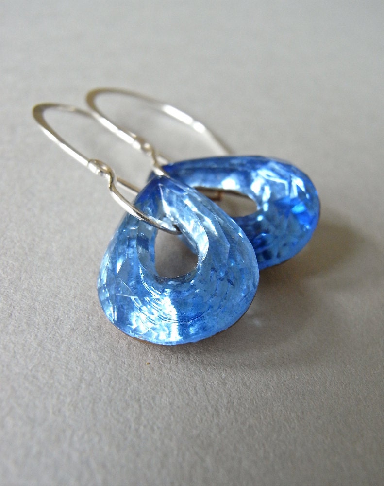 Earrings - sterling silver, hand forged, vintage, glass, teardrop, open hoop - Saffira