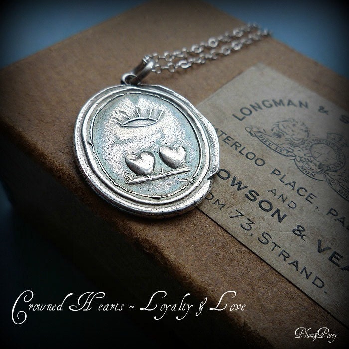 Crowned Hearts Wax Seal Pendant Necklace - Crown and Hearts Pendant