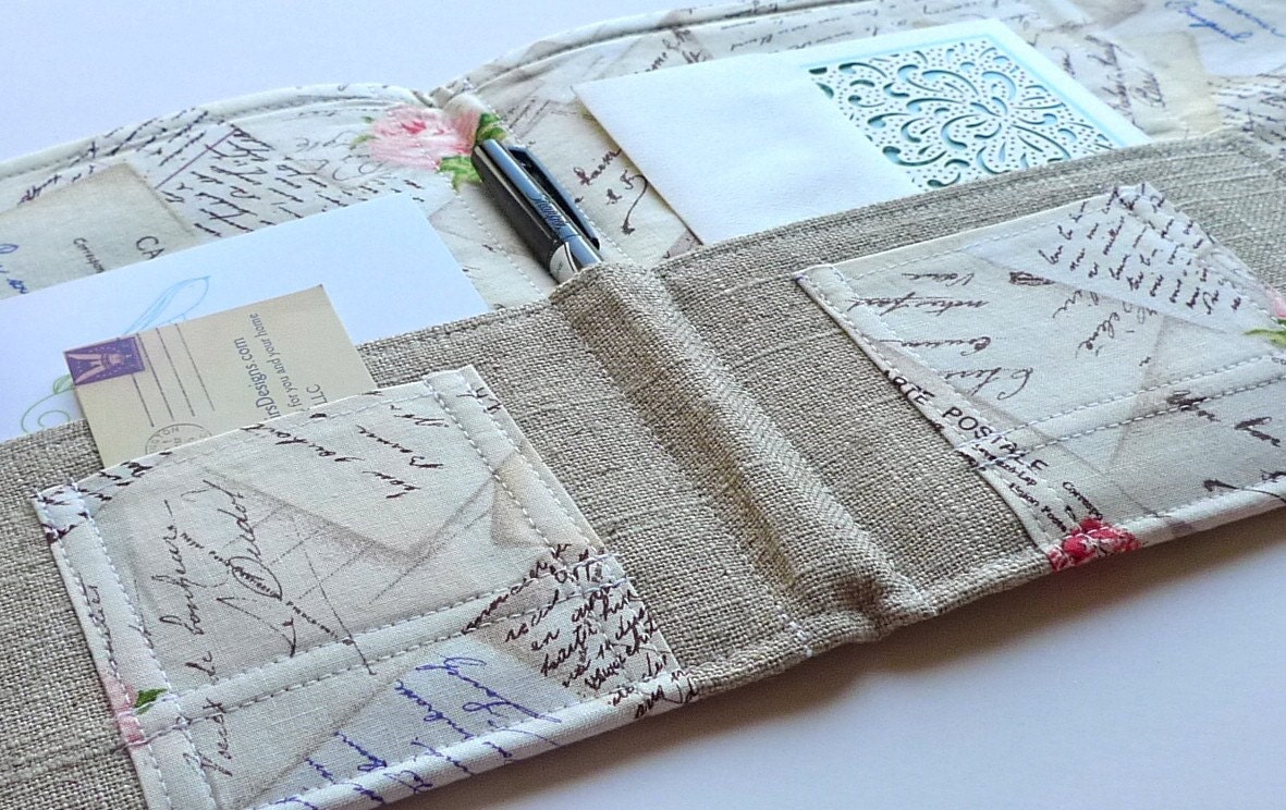 Love Letter Stationery Clutch, Organizer for Travel Documents- Linen In Touch Clutch (tm) in Letters in Paris, France and French Postcards