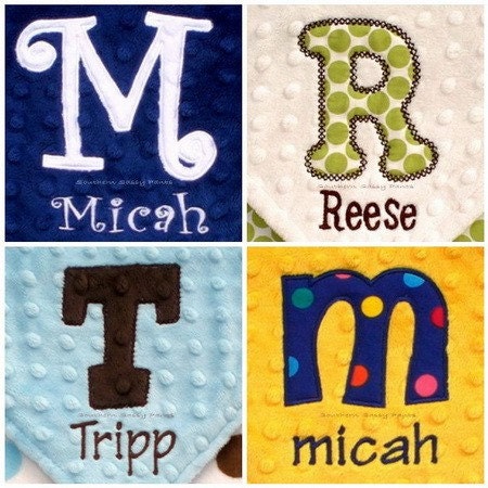 Personalized Baby Blanket , Minky Baby - Toddler Blanket - Design Your Own with Applique Initial and Embroidered Name , 30x36
