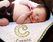 Personalized Baby Blanket - Baby Boy Minky Blanket , Applique Initial and Embroidered Name