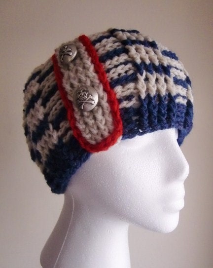 Crochet Hat Nautical Pirate Beanie with Skull Buttons