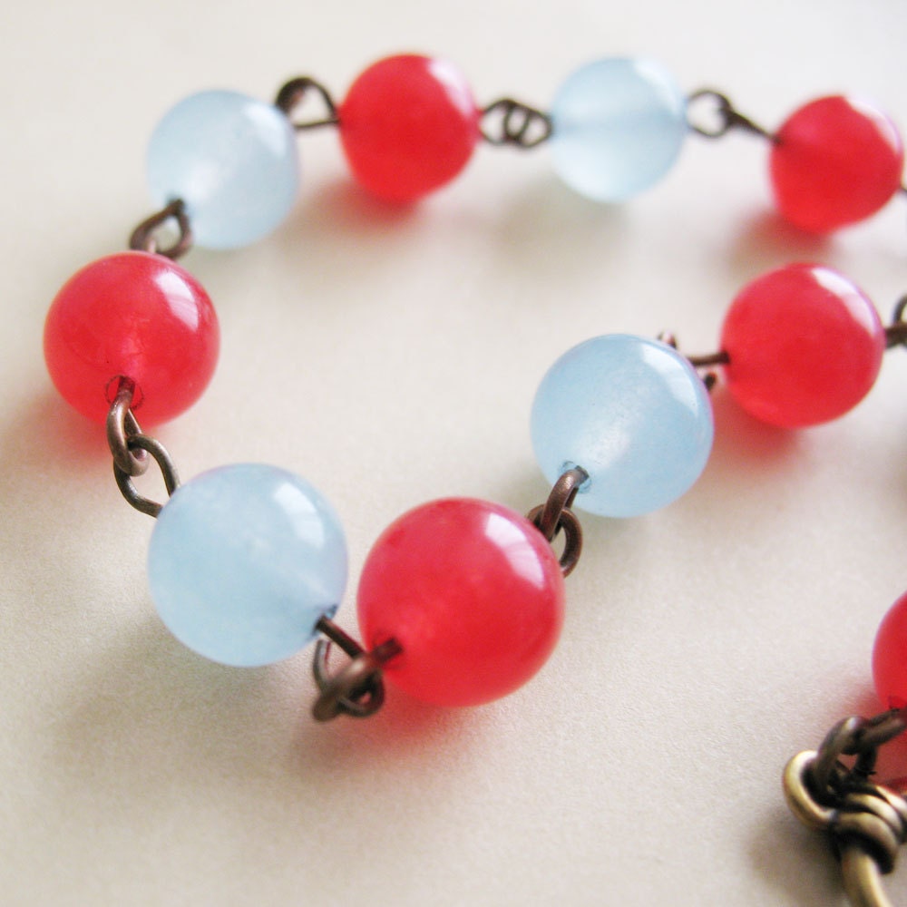 Red and Blue Beaded Candy Jade Bracelet - Sailor Jerry
