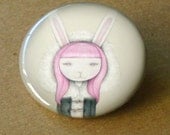 Snowbunny II, Bubblemint, pinback button of original illustration by annatillettdesigns