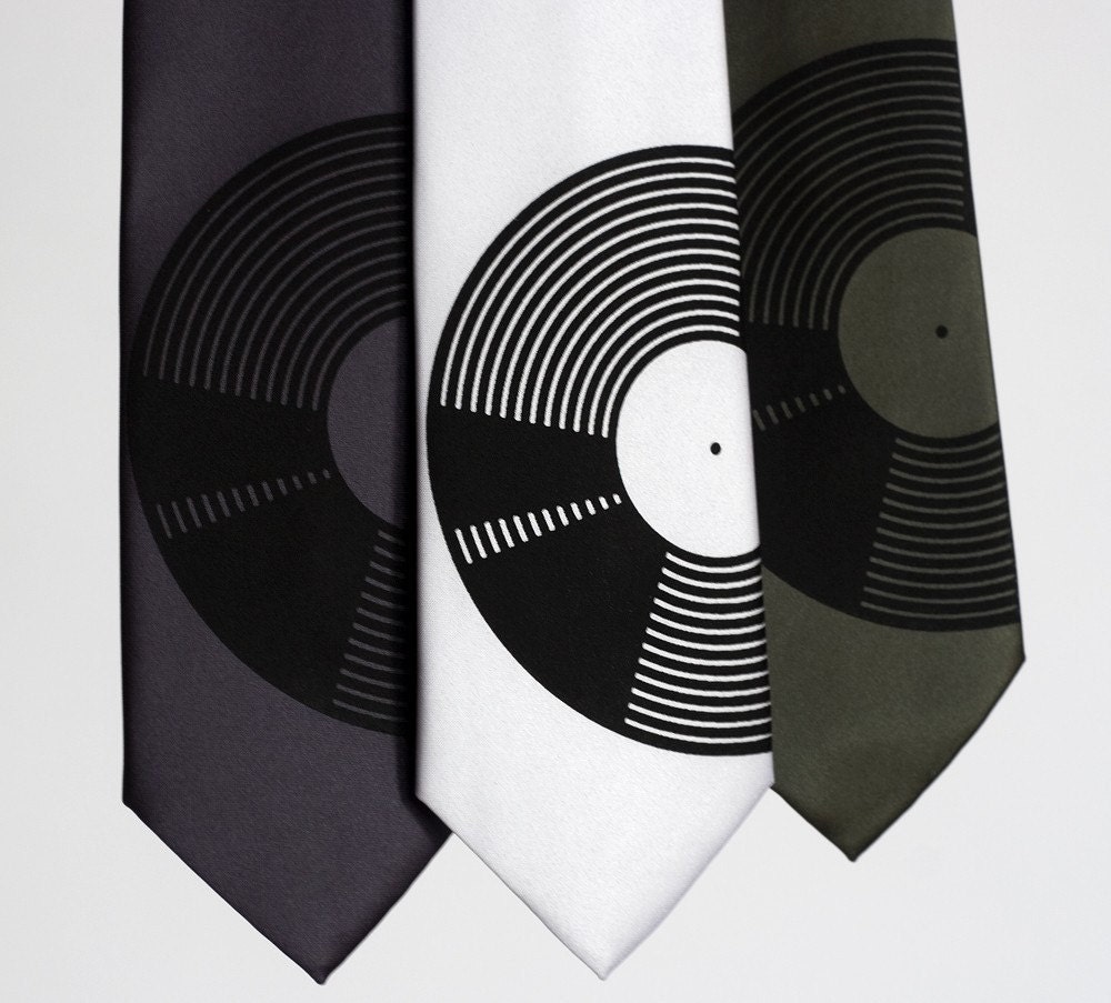 Vinyl Record tie, silkscreen necktie, microfiber. Choose narrow or standard. - Cyberoptix