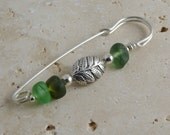 Sea Glass Jewelry - Fern Brooch - Green, Fibula, Shawl Pin, Eco Friendly, Recycled, Beach Glass, Sterling Silver